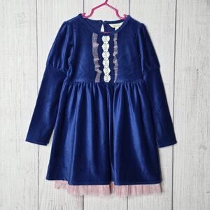 Matilda Jane Heart to Heart Clara Blue Velvet Dress Size 6 NWT
